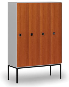 Drewniana szafa ubraniowa S4 z podstawą, 4-drzwiowa, 1871 x 1200 x 500 mm, demontaż, zamek kodowy, szary/czereśnia