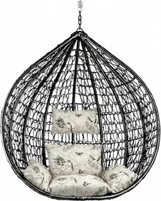 Czarne wiszące krzesło KOKON bez stojaka, beżowa poduszka