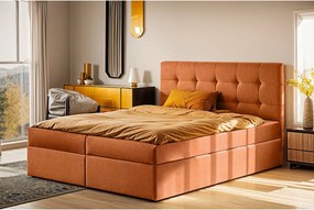 Łóżko kontynentalne z materacem i pojemnikiem LUDANO, tkanina Noel, Pomarańczowy, 200x200 cm, H3-Bonell