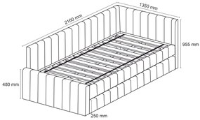 Łóżko tapicerowane COMFINO VELVET z wysuwanym miejscem do spania 120x200 cm, kremowe