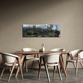 Obraz drzew w jeziorze (z zegarem) (90x30 cm)
