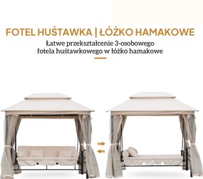 Outsunny huśtawka ogrodowa z dachem i ściankami bocznymi 3-osobowa beżowa przestronna 256x172x248cm | Aosom PL