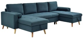 Kanapa narożna rozkładana z morskiej niebieskiej tkaniny KORI