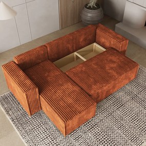 Masseno Narożnik RAVELO z funkcją spania i pojemnikiem na pościel Narozniki L, Rozkładana sofa - Brązowy, TILIA 52