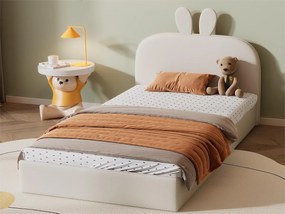 Łóżko dziecięce 90x200cm, tapicerowane welurem - zagłówek w kształcie królika - z stelażem na listwy - Beżowe