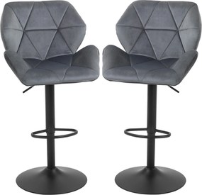 HOMCOM Zestaw 2 hokerów, tapicerowany stołek barowy z metalową ramą, z oparciem, welurowy wygląd, regulacja wysokości, obrót 360°