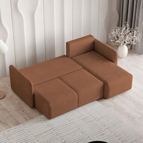 Masseno Narożnik SUVINO z funkcją spania i pojemnikiem na pościel Narozniki L, Rozkładana sofa - Miedziany, NEVE 52