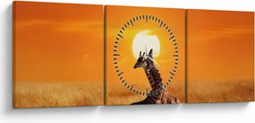 Obraz - Żyrafy w Parku Narodowym Serengeti (z zegarem) (90x30 cm)