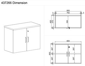 Nadstawka dwudrzwiowa MIRELLI A+, 800 x 400 x 600 mm, brzoza