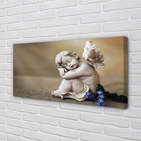 Obraz canvas na ścianę Śpiący Anioł w Kwiatach na Deskach