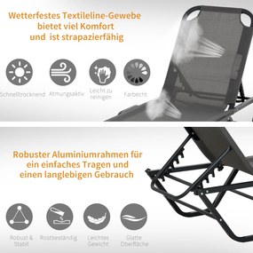 Outsunny Leżak Plażowy 5-Poziomowy Aluminiowy Ogrodowy Szary Czarny 163x585x89cm | Aosom PL