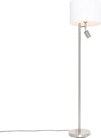 Lampa stojąca ze stali z białym kloszem i lampką do czytania - Jelena