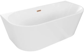 Mexen Oval wanna wolnostojąca przyścienna 160 x 80 cm, biała, przelew miedź szczotkowana - 52671608000-65