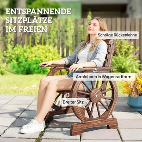 Outsunny Krzesło ogrodowe drewniane fotel ogrodowy w stylu koła wozu, krzesło drewniane w stylu wiejskim Zwęglony | Aosom PL