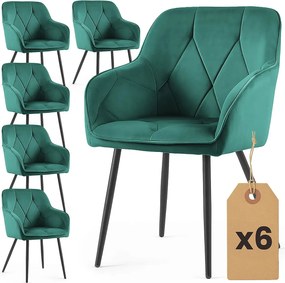 Zestaw 6 zielonych krzeseł tapicerowanych welurem W4-R24