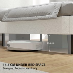 HOMCOM Rama łóżka jednoosobowego z zagłówkiem obitym Teddy-Fleece, metalowa rama łóżka, łatwy montaż, biały | Aosom PL