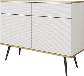 Komoda: biała, nogi czarne, 107 x 85 x 39 cm, fronty ryflowane