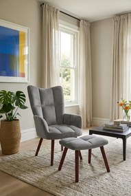 Jasnoszary pikowany fotel wypoczynkowy z podnóżkiem B1-L05