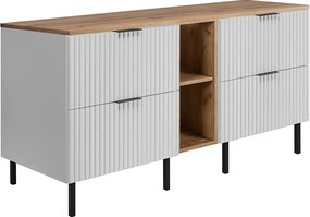 Szafka pod umywalkę, Biały / Dąb Craft + czarny uchwyt, 140 x 77 x 46 cm, nogi czarne + Blat