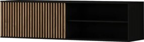 PROMOCJA Wisząca szafka TV MEORATI 150x40 cm, czarna/dąb artisan II. gatunek