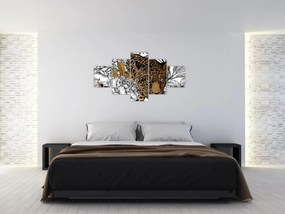Obraz - Lampart pośród kwiatów (125x70 cm)