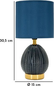 Niebieska lampa stołowa ceramiczna z tekstylnym kloszem (wysokość 30,5 cm) Flavi – Mauro Ferretti