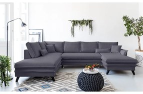 Antracytowa rozkładana sofa w kształcie litery "U" Miuform Charming Charlie, lewostronna