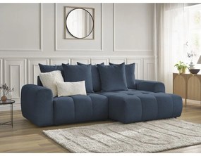 Niebieski rozkładany/ze schowkiem narożnik z tkaniny szenilowej (prawostronny/z szezlongiem) Roxelane – Bobochic Paris