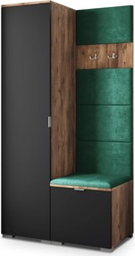 Masseno Garderoba LORI 95/181/51 cm Nowoczesna Szafa do Przedpokoju Dąb lefkas, MONOLITH 37 (Butelkowa zieleń)