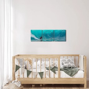 Obraz surfera na falach (z zegarem) (90x30 cm)