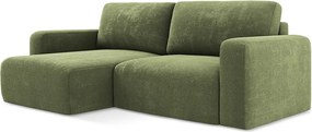 Narożnik lewostronny z funkcją spania - z tkaniny szenilowej - zielony - KONA