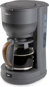 Ekspres przelewowy DOMO DO754K 1,25L 10 filiżanek matowy szary design z drewnianym uchwytem, 1000W, szklany dzbanek, automatyczne wyłączanie