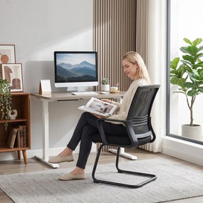 HOMCOM Zestaw 2 ergonomicznych krzeseł biurowych bez kółek, tapicerowane krzesła konferencyjne na płozach do poczekalni i recepcji, czarny | Aosom PL