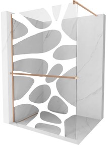 Mexen Kioto+ ścianka prysznicowa z półką Walk-in 80 x 200 cm, biały wzór, miedź szczotkowana - 800-080-121-65-97