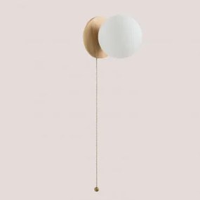 Lampa Ścienna Z Drewna Dębowego Ze Szklaną Kulą Kamp Brąz Drewna - Sklum