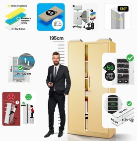 Szafa na dokumenty biurowa metalowa beżowa: Fresh Style JAN H, 900 x 1950 x 400 mm