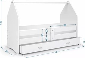 Łóżko dziecięce Fribo 80x160/180 z szufladą barierką i stelażem MDF białe
