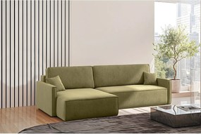 Narożnik z funkcją spania i pojemnikiem w kształcie L Carlos, tkanina Salvador, Oliwkowy, Lewy