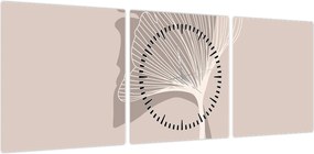 Obraz - Beżowe liście N⁰4 (z zegarem) (90x30 cm)