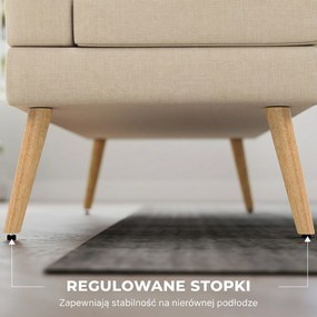 HOMCOM Sofa 2-osobowa, pikowane oparcie, nogi drewniane, grube wypełnienie, efekt lnu, do małych pomieszczeń, beżowy | Aosom PL