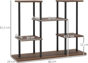 Outsunny Stojak na Kwiaty z 4 Poziomami, 4-Stopniowy Stojak na Rośliny, Uchwyt na Doniczki do Wewnątrz i Na Zewnątrz, Drewno, Stal