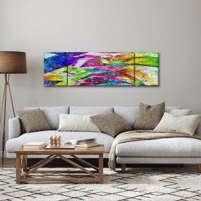 Obraz - Mur z cegły z kolorowymi płomieniami (170x50 cm)