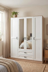 Czterodrzwiowa szafa z lustrem dąb sonoma + biały W3-K68