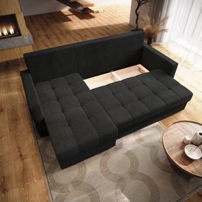 Masseno Narożnik NIDA z funkcją spania i pojemnikiem na pościel Narozniki L, Rozkładana sofa - Czarny, INARI 100