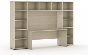 Biblioteka INTEGRO z wbudowanym biurkiem, niska, 2950x700/400x1923 mm, dąb naturalny