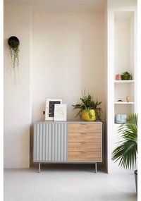 Szaro-naturalna niska komoda w dekorze dębu 108x80 cm Sierra – Teulat