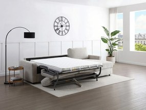 Kanapa narożna rozkładana i dwustronna typu expres z tkaniny beżowej - Powierzchnia spania 140 cm MILAVO