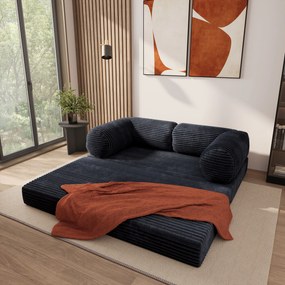 Masseno Sofa piankowa ALVIO z funkcją spania, Kanapa z pianki do salonu, Bezmontażowa, Tkanina sztruksowa – Czarny TILIA 100