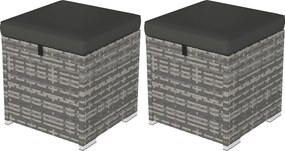 Outsunny Zestaw 2 Stołków Rattanowych z Poduszką, Ukryte Miejsce do Przechowywania, Do 120 kg, 40x40x41 cm, Ciemnoszary