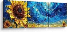 Obraz - Malowanie słoneczników (z zegarem) (90x30 cm)